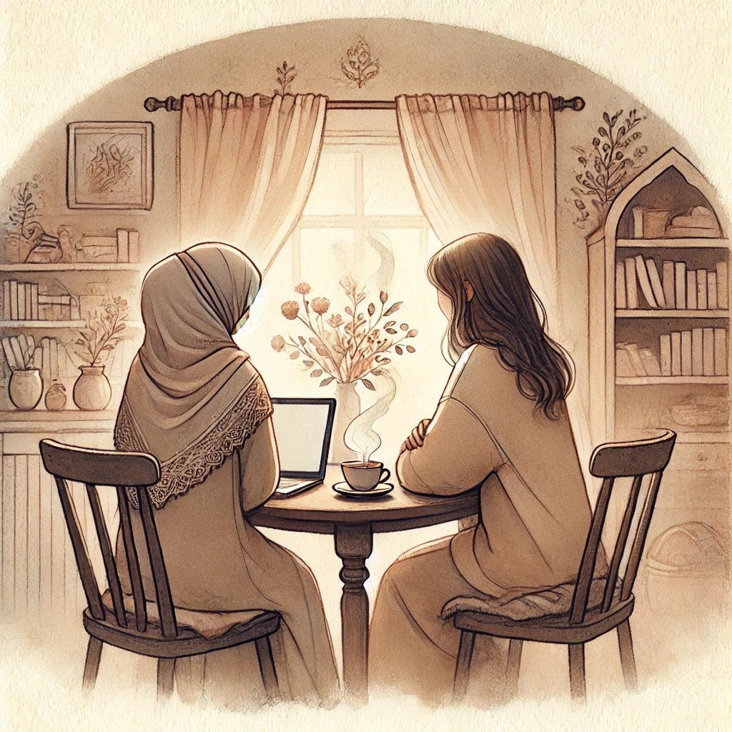 Two women having tea and conversation