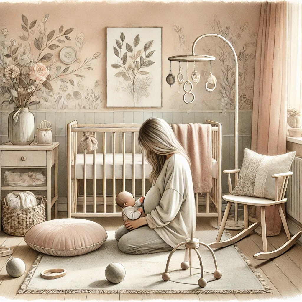 Mother with baby in nursery